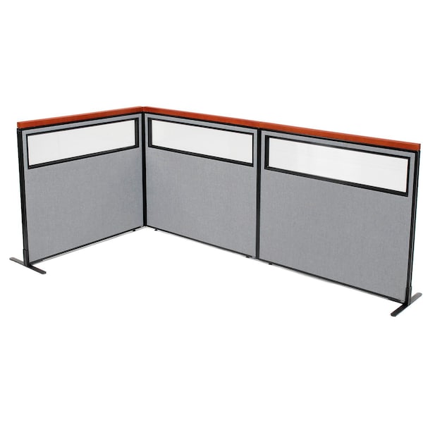 Interion By Global Industrial Interion Deluxe Freestanding 3-Panel Corner Divider w/Partial Window 48-1/4inW x 43-1/2inH Gray 695038GY - main